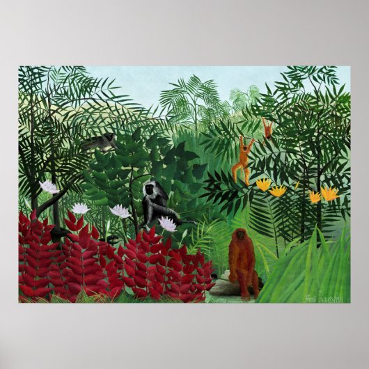 Tropisch bos met apen door Henri Rousseau. Poster (Voorkant)