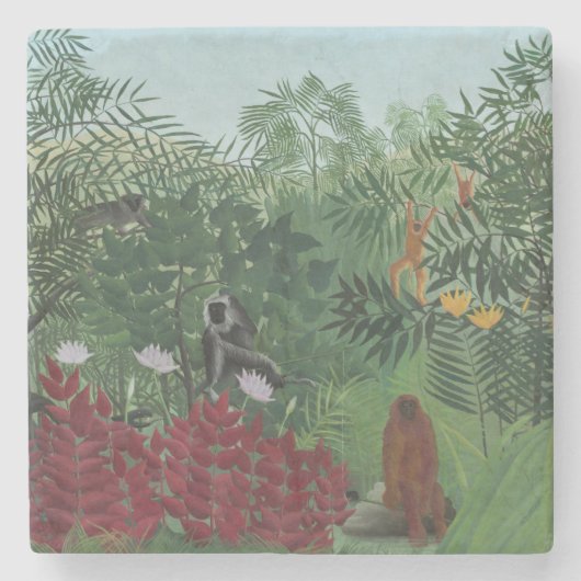 Tropisch bos met apen en slangen (Rousseau) Stenen Onderzetter (Voorkant)