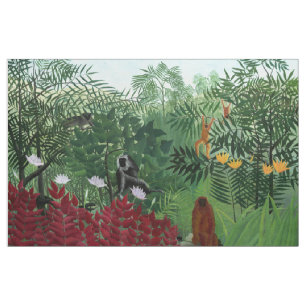Tropisch bos met apen Rousseau Fine Art Stof