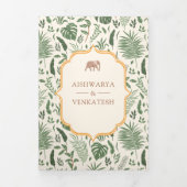 Tropisch bos olifant alles in een Indiase bruiloft Drieluik Uitnodiging (Cover)