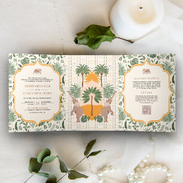 Tropisch bos olifant alles in een Indiase bruiloft Drieluik Uitnodiging