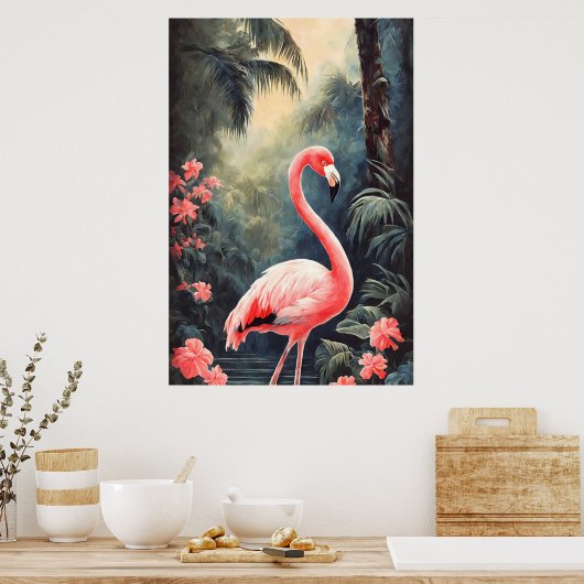Tropisch bos Roze Flamingo  Poster (Keuken)