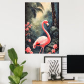 Tropisch bos Roze Flamingo  Poster (Thuiskantoor)
