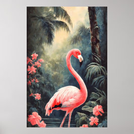 Tropisch bos Roze Flamingo  Poster