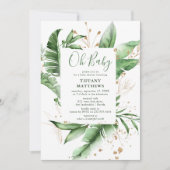 Tropisch botanisch bladframe en gouden babyshower kaart (Voorkant)