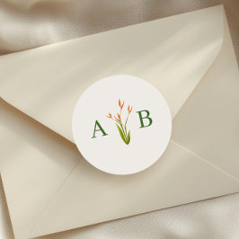 Tropisch botanisch bloemig huwelijksmonogram ronde sticker