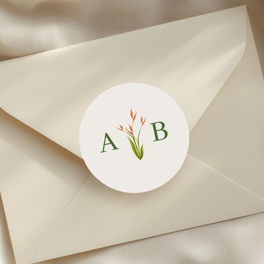 Tropisch botanisch bloemig huwelijksmonogram ronde sticker