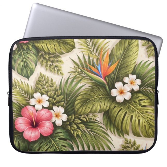 Tropisch botanisch bloempatroon laptop sleeve (Voorkant)