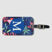 Tropisch botanisch donkerblauw monogram bagagelabel (Voorkant (horizontaal))