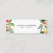 Tropisch botanisch floraalroze modern blad mini visitekaartje (Voorkant)