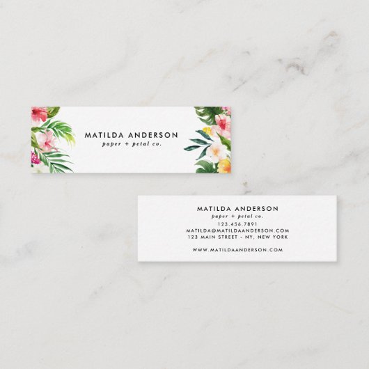 Tropisch botanisch floraalroze modern blad mini visitekaartje (Voorkant / Achterkant)