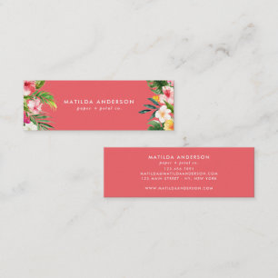 Tropisch botanisch floraalroze modern blad mini visitekaartje