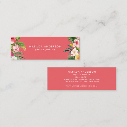 Tropisch botanisch floraalroze modern blad mini visitekaartje (Voorkant / Achterkant)