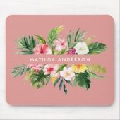 Tropisch botanisch floraalroze modern blad muismat (Voorkant)