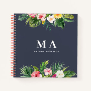 Tropisch botanisch floreel blauw modern blad notitieboek