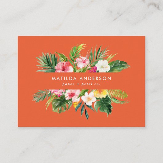 Tropisch botanisch floreel oranje modern blad visitekaartje (Voorkant)