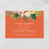 Tropisch botanisch floreel oranje modern blad visitekaartje (Achterkant)