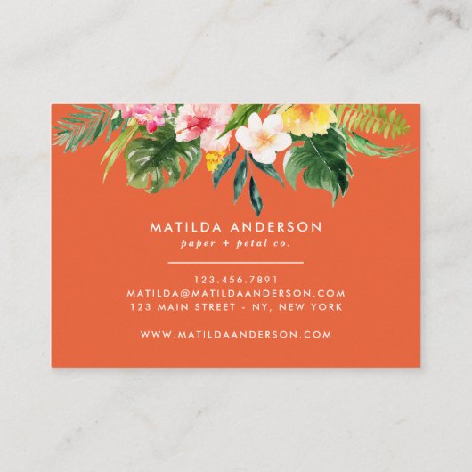 Tropisch botanisch floreel oranje modern blad visitekaartje (Achterkant)