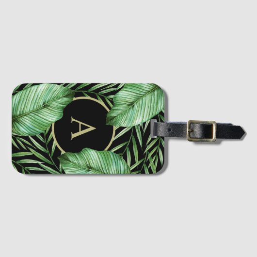 Tropisch botanisch gebladerte met uw monogram bagagelabel (Voorkant (horizontaal))