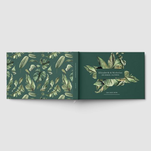 Tropisch botanisch groen huwelijk gastenboek (Volledig)