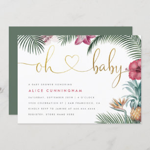 Tropisch Botanisch Oh Baby Gold Script Baby shower Kaart