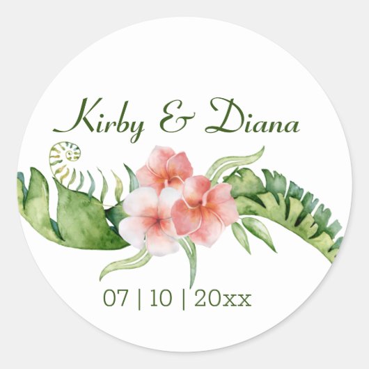 Tropisch Bouquet Wedding Seal Ronde Sticker (Voorkant)