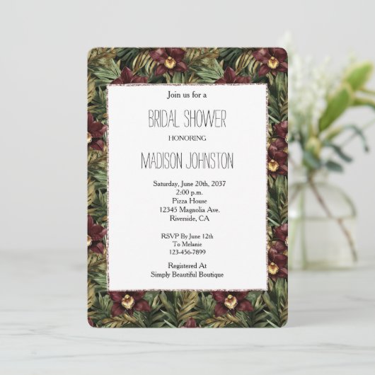 Tropisch Bourgondisch Rode Orchidee Floral Vrijgez Kaart (Staand voorkant)