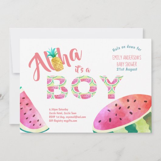 Tropisch BOY Baby shower nodigt ALOHA Watermelon u Kaart (Voorkant)