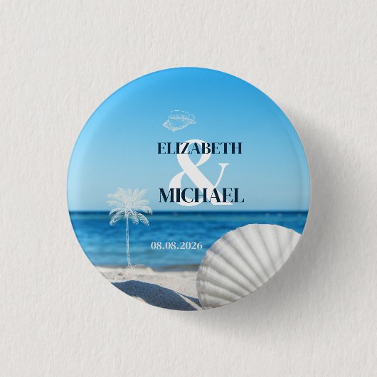 Tropisch Bruiloft Oceaan Strand Ronde Button 3,2 Cm (Voorkant)
