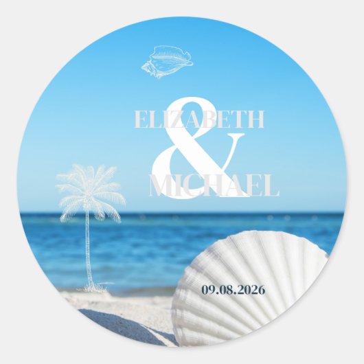 Tropisch Bruiloft Oceaan Strand Ronde Sticker (Voorkant)