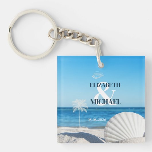 Tropisch Bruiloft Oceaan Strand Sleutelhanger (voorkant)