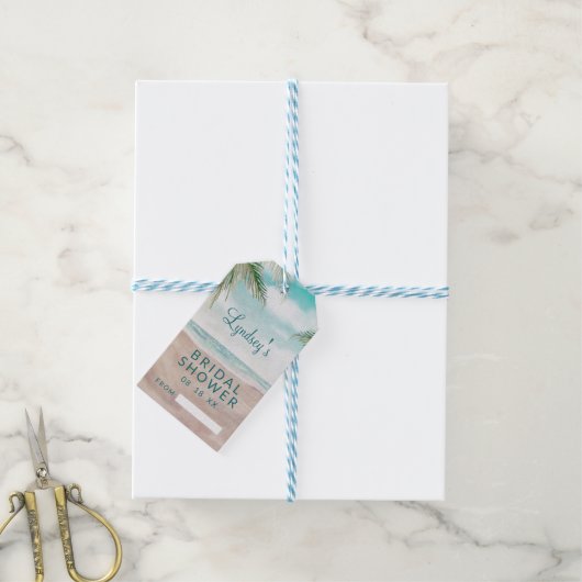 Tropisch Bruiloftsdisplay Eilandbries Showers Cadeaulabel (Met Touw)