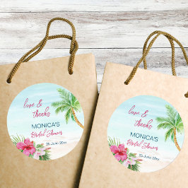 Tropisch bruiloftsfeest favoriet voor zomerstrand ronde sticker