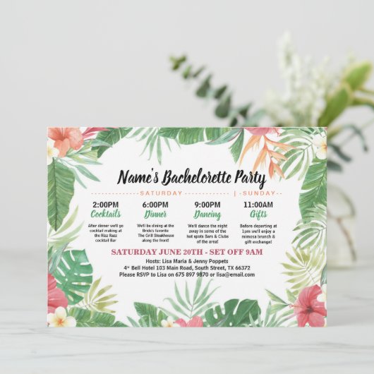 Tropisch Bruiloftsfeest Itinerary Aloha Uitnodigin Kaart (Staand voorkant)