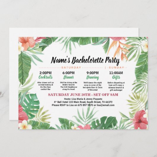 Tropisch Bruiloftsfeest Itinerary Aloha Uitnodigin Kaart (Voorkant / Achterkant)