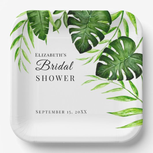 Tropisch Bruiloftsfeest Watercolor Script Jungle Papieren Bordje (Voorkant)