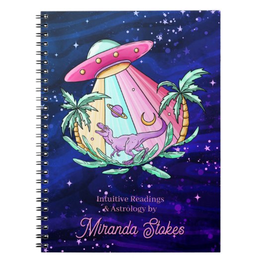 Tropisch buitenaards schip & Dino Astrologie Roze Notitieboek (Voorkant)