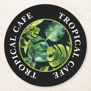TROPISCH CAFE, WEELDIGE TROPISCHE BLADEREN ZAKEN  RONDE KARTONNEN ONDERZETTER
