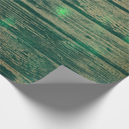 Tropisch Cali Woodland Green Gold Rustic Wood Cadeaupapier (Hoek)