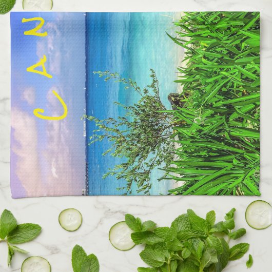 Tropisch Cancun Mexico Beach Zee Paradise Theedoek (Gevouwen)