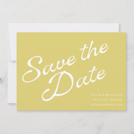 Tropisch Chartreuse Geel Retro Script Bruiloft Save The Date (Voorkant)