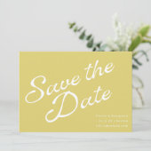 Tropisch Chartreuse Geel Retro Script Bruiloft Save The Date (Staand voorkant)