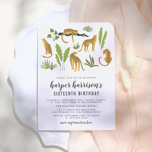 Tropisch Cheetah Oerwoud Birthday Party Kaart