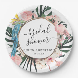 Tropisch Chic Flamingo Bloemige Bruidsfeest Papieren Bordje