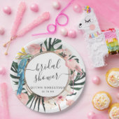 Tropisch Chic Flamingo Bloemrijke Bruidsdouche Papieren Bordje (Feest)