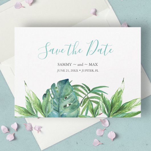 Tropisch Chic Waterverf Groene Beplanting Save the Save The Date