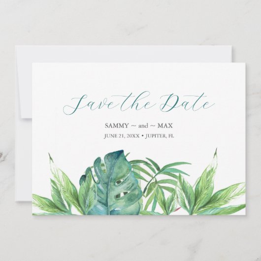 Tropisch Chique Aquarel Groenery Bewaar de Datum Save The Date (Voorkant)