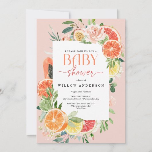 Tropisch Citrus Baby shower Invitation Lemon Kaart (Voorkant)