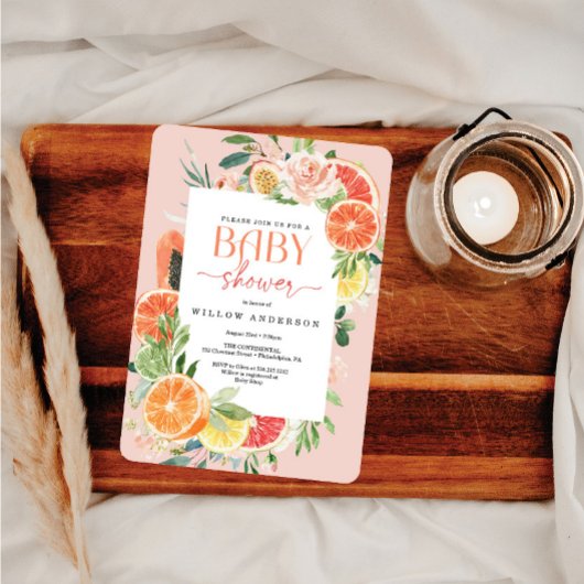 Tropisch Citrus Baby shower Invitation Lemon Kaart