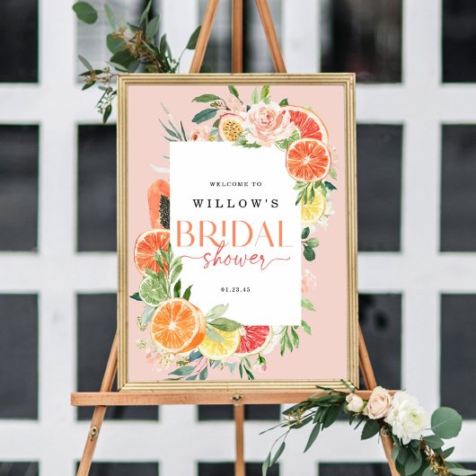 Tropisch Citrus Bruiloft Bridal Shower Welkomstbor Poster